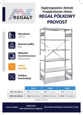 Sprzedam regały magazynowe, półkowe, metalowe, ocynkowane PROVOST i NEDCON – od 279 zł netto | Wysyłka cała Polska