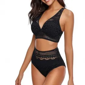 STRÓJ KĄPIELOWY BIKINI WYSOKI STAN KORONKA BOHO /M