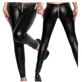 Legginsy damskie czarne zamek z tyłu w kroku GoGo